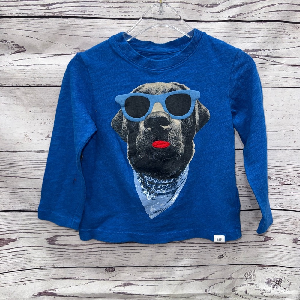 Gap Kids Blue Dog Graphic Long Sleeve Shirt Size 2